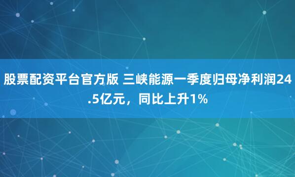 股票配资平台官方版 三峡能源一季度归母净利润24.5亿元，同比上升1%