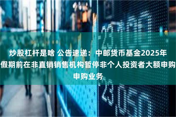 炒股杠杆是啥 公告速递：中邮货币基金2025年五一假期前在非直销销售机构暂停非个人投资者大额申购业务