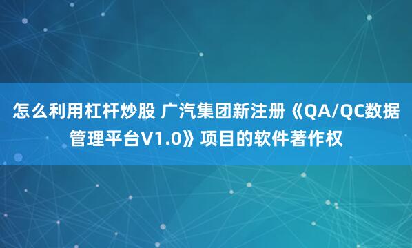 怎么利用杠杆炒股 广汽集团新注册《QA/QC数据管理平台V1.0》项目的软件著作权