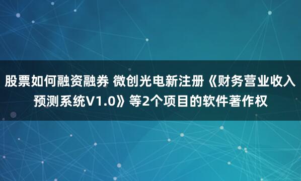 股票如何融资融券 微创光电新注册《财务营业收入预测系统V1.0》等2个项目的软件著作权